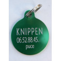 Médaille gravée "motifs pattes" verte pour Chien gravure 1 face Ft 32 mm