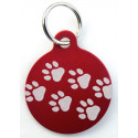 Médaille gravée "motifs pattes" rouge pour Chien gravure 1 face Ft 32 mm