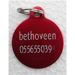 Médaille gravée "motifs pattes" rouge pour Chien gravure 1 face Ft 32 mm 2