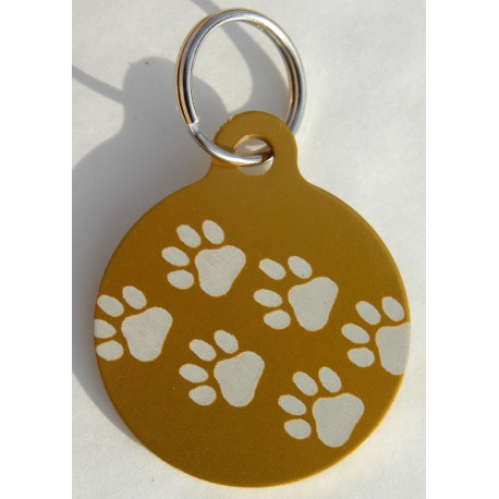 Médaille gravée "motifs pattes" dorée pour Chien gravure 1 face Ft 32 mm