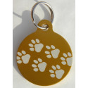 Médaille gravée "motifs pattes" dorée pour Chien gravure 1 face Ft 32 mm