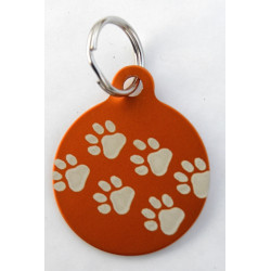 Médaille gravée "motifs pattes" orange pour Chien gravure 1 face Ft 32 mm