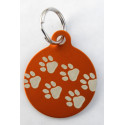 Médaille gravée "motifs pattes" orange pour Chien gravure 1 face Ft 32 mm