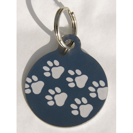Médaille gravée "motifs pattes" argentée pour Chien gravure 1 face Ft 32 mm