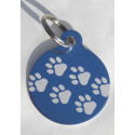 Médaille gravée "motifs pattes" bleu argentée pour Chien gravure 1 face Ft 32 mm