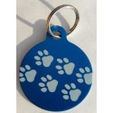 Médaille gravée "motifs pattes" bleue pour Chien gravure 1 face Ft 32 mm