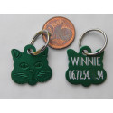 Médaille "tete de chat" verte pour Chaton personnalisable gravure 1 face ft 22x22 mm