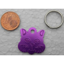 Médaille "tete de chat" violette pour Chaton personnalisable gravure 1 face ft 22x22 mm
