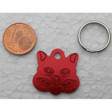 Médaille "tete de chat" rouge pour Chaton personnalisable gravure 1 face ft 22x22 mm