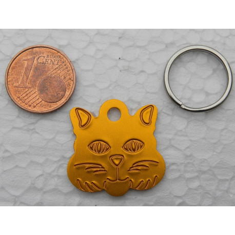 Médaille "tete de chat" orange pour Chaton personnalisable gravure 1 face ft 22x22 mm