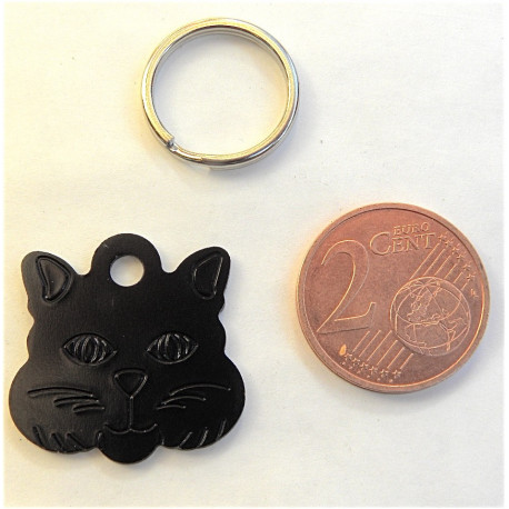 Médaille "tete de chat" noir pour Chaton personnalisable gravure 1 face ft 22x22 mm