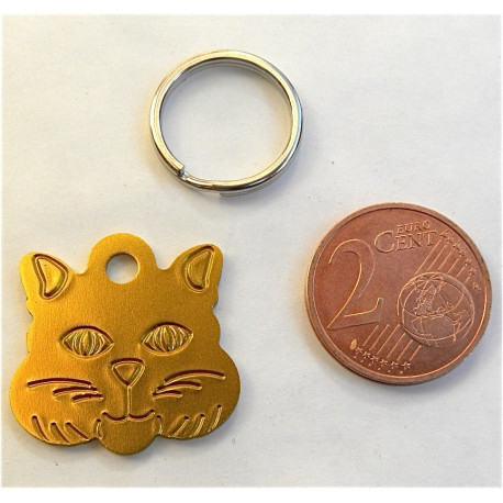 Médaille "tete de chat" dorée pour Chaton personnalisable gravure 1 face ft 22x22 mm