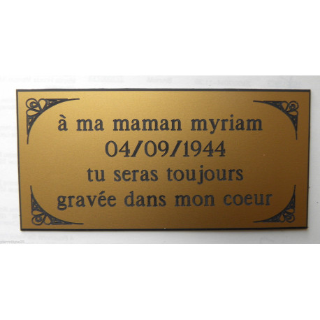 plaque funéraire or  format 75 x 150 mm personnalisable 4 lignes 