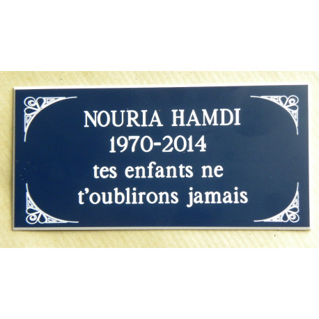 plaque Funéraire bleu marine  format 98 x 200 mm personnalisable 2 à 4 lignes 