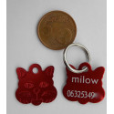 Médaille "tete de chat" rouge pour Chaton personnalisable gravure 1 face ft 22x22 mm