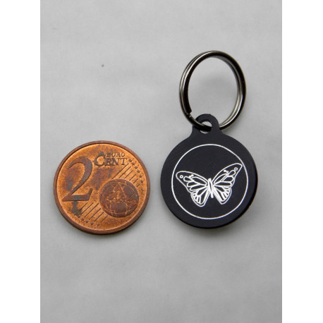 Médaille ronde 19 mm noire "papillon" pour Chaton, Chiot gravure 1  face