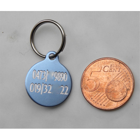 Médaille ronde 19 mm bleu argentée pour Chaton, Chiot gravure 2 faces