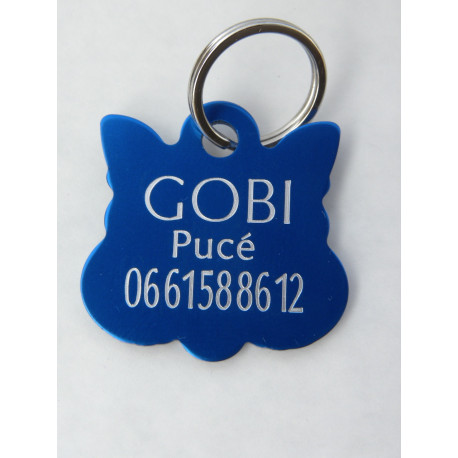 Médaille "TETE DE CHAT" bleu pour chat gravure 1 face