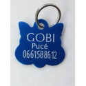 Médaille "TETE DE CHAT" bleu pour chat gravure 1 face