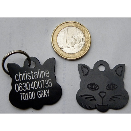 Médaille "TETE DE CHAT" noire pour chat gravure 1 face
