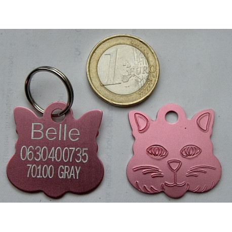 Médaille "TETE DE CHAT" rose pour chat gravure 1 face