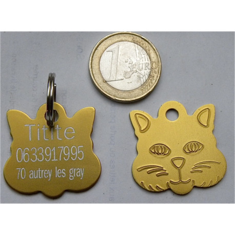 Médaille "TETE DE CHAT" dorée pour chat gravure 1 face