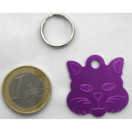 Médaille "TETE DE CHAT" violette pour chat gravure 1 face