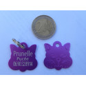 Médaille "TETE DE CHAT" violette pour chat gravure 1 face