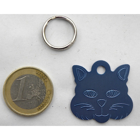 Médaille "TETE DE CHAT" bleu argenté pour chat gravure 1 face