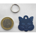 Médaille "TETE DE CHAT" bleu argenté pour chat gravure 1 face