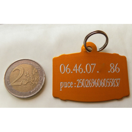Médaille tonneau orange pour grand chien gravure 1 ou 2 faces