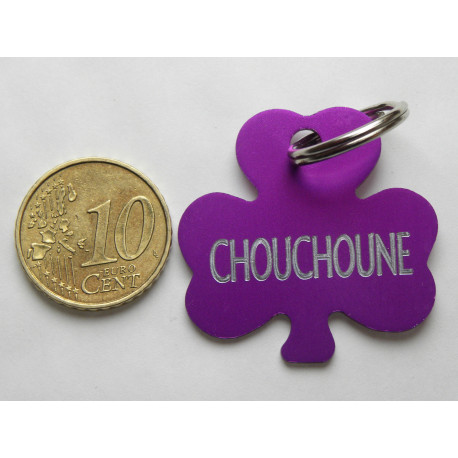 Médaille chien moyen trefle violette gravure 1 ou 2 faces
