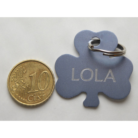 Médaillon chien trefle aluminium gravure 2 faces pour moyen chien