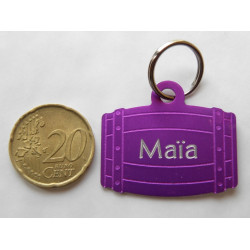 Médaille tonneau violette pour chien moyen gravure 2 faces