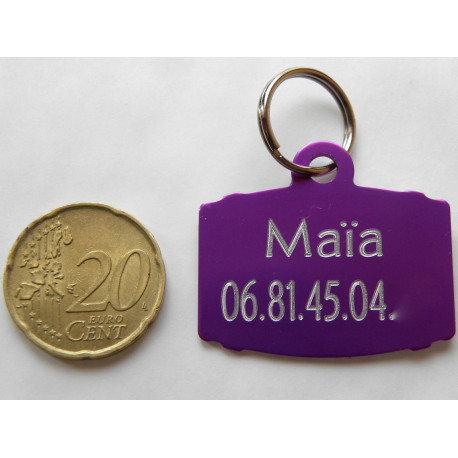 Médaille tonneau violette pour chien moyen gravure 2 faces