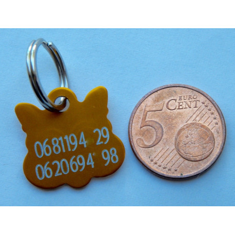 Médaille "tete de chat" orange pour Chaton personnalisable gravure 1 face ft 22x22 mm