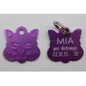 Médaille "TETE DE CHAT" violette pour chat gravure 1 face