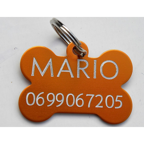 Médaille "os" orange pour chien moyen gravure 1 ou 2 faces