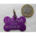 Médaillon chien OS violet personnalisable gravure 1 ou 2 faces