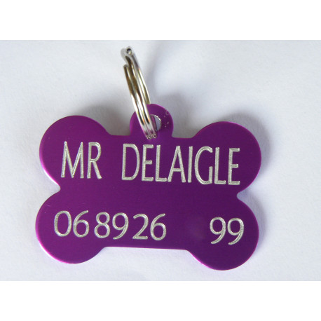 Médaillon chien OS violet personnalisable gravure 1 ou 2 faces