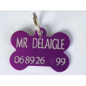 Médaillon chien OS violet personnalisable gravure 1 ou 2 faces