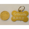 Médaille "os" doré pour chien moyen gravure 1 ou 2 faces