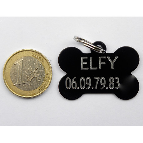 Médaille "os" noir pour chien moyen gravure 1 ou 2 faces