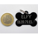 Médaille "os" noir pour chien moyen gravure 1 ou 2 faces