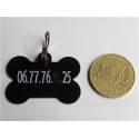 Médaille "os" noir pour chien moyen gravure 1 ou 2 faces