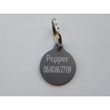 Médaille ronde 19 mm argentée pour Chaton, Chiot gravure 2 faces