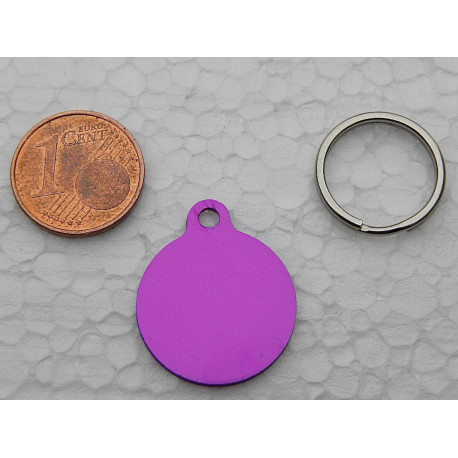 Médaille ronde 19 mm violette pour Chaton, Chiot gravure 2 faces