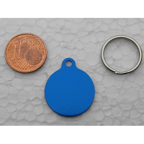 Médaille ronde 19 mm bleu pour Chaton, Chiot gravure 2 faces