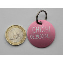 Médaille gravée rose pour Chien personnalisable gravure 1 ou 2 faces Ft 32 mm