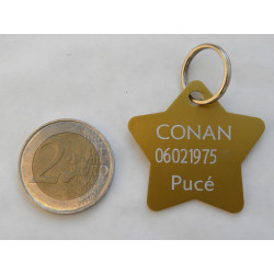 Médaille gravée chien dorée étoile (GM) personnalisable gravure 1 ou 2 faces